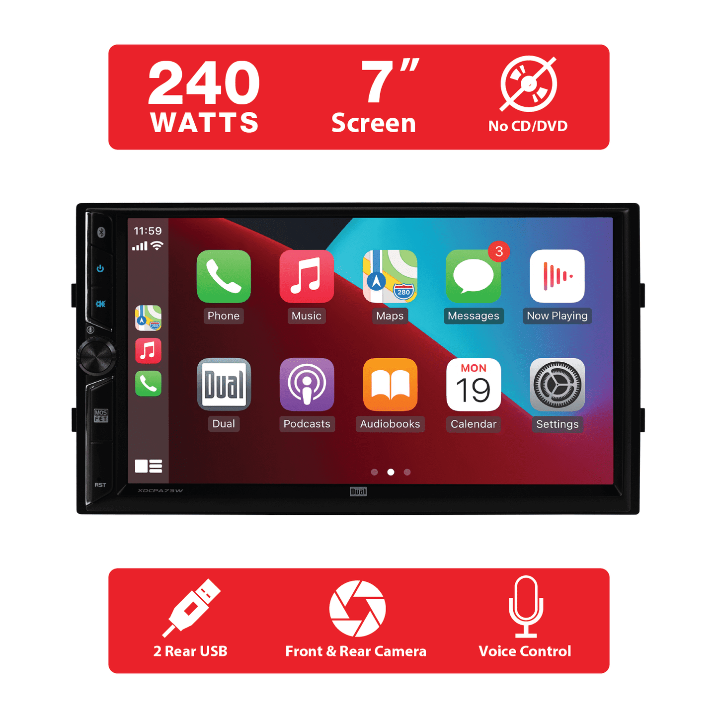 Dual Electronics 7" Touchscreen Car Stereo Receiver with Wireless Appl