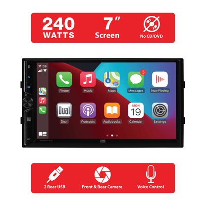 Dual Electronics 7" Touchscreen Car Stereo Receiver with Wireless Appl