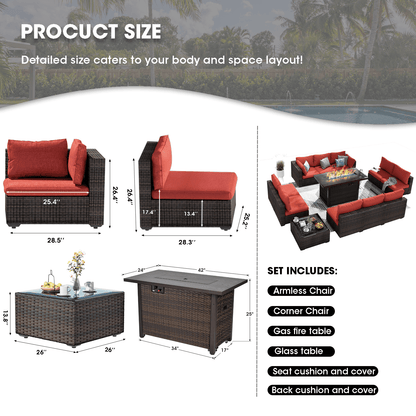 Grezone Outdoor Garden 12 Piece Patio Furniture with 43" 55000BTU Gas