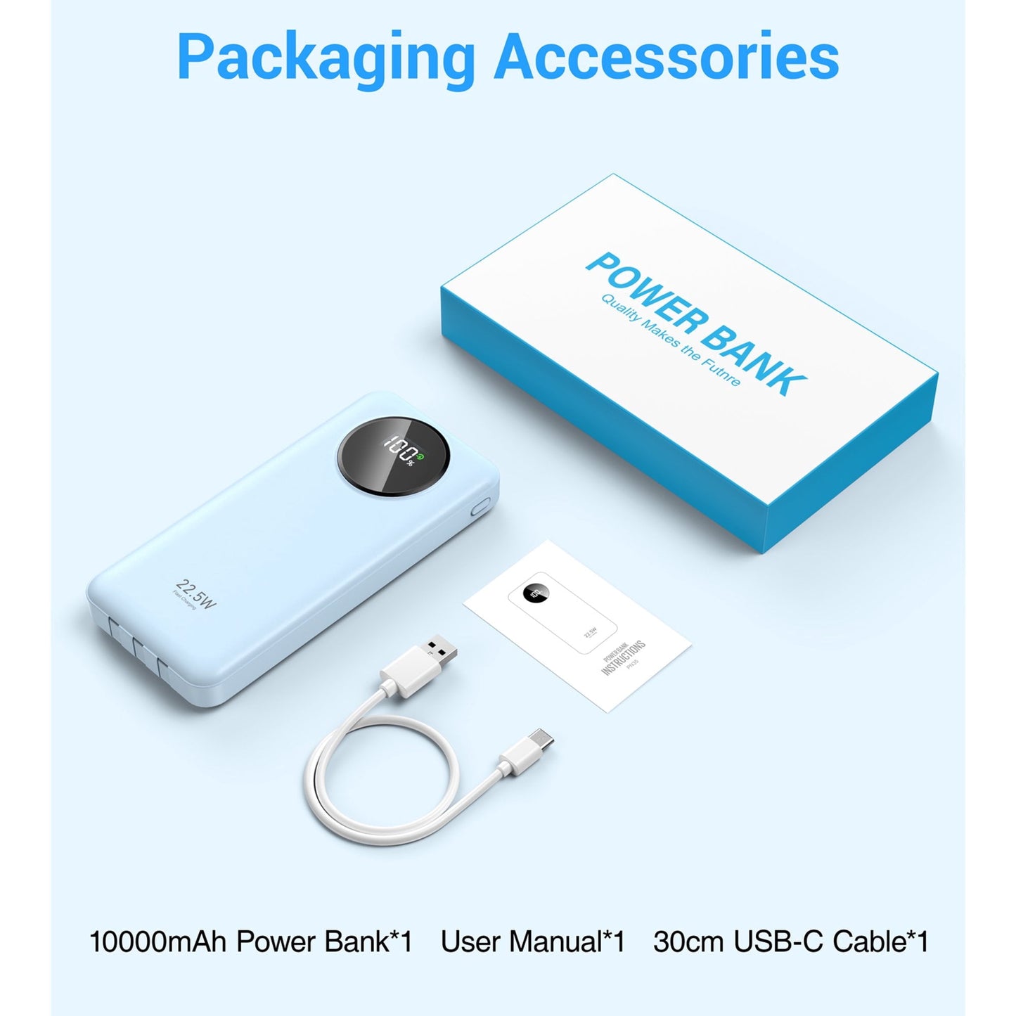 JIUMESS 10000mAh Power Bank with Cables 22.5W Fast Portable Charger Co