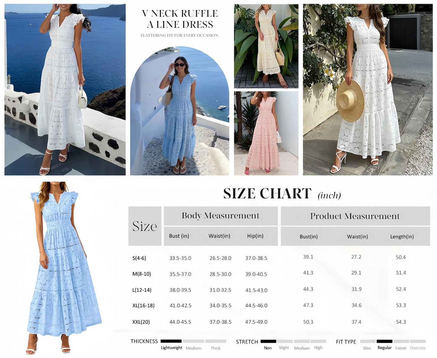 PRETTYGARDEN Womens Boho Maxi Dresses Summer Floral Lace Eyelet V Neck
