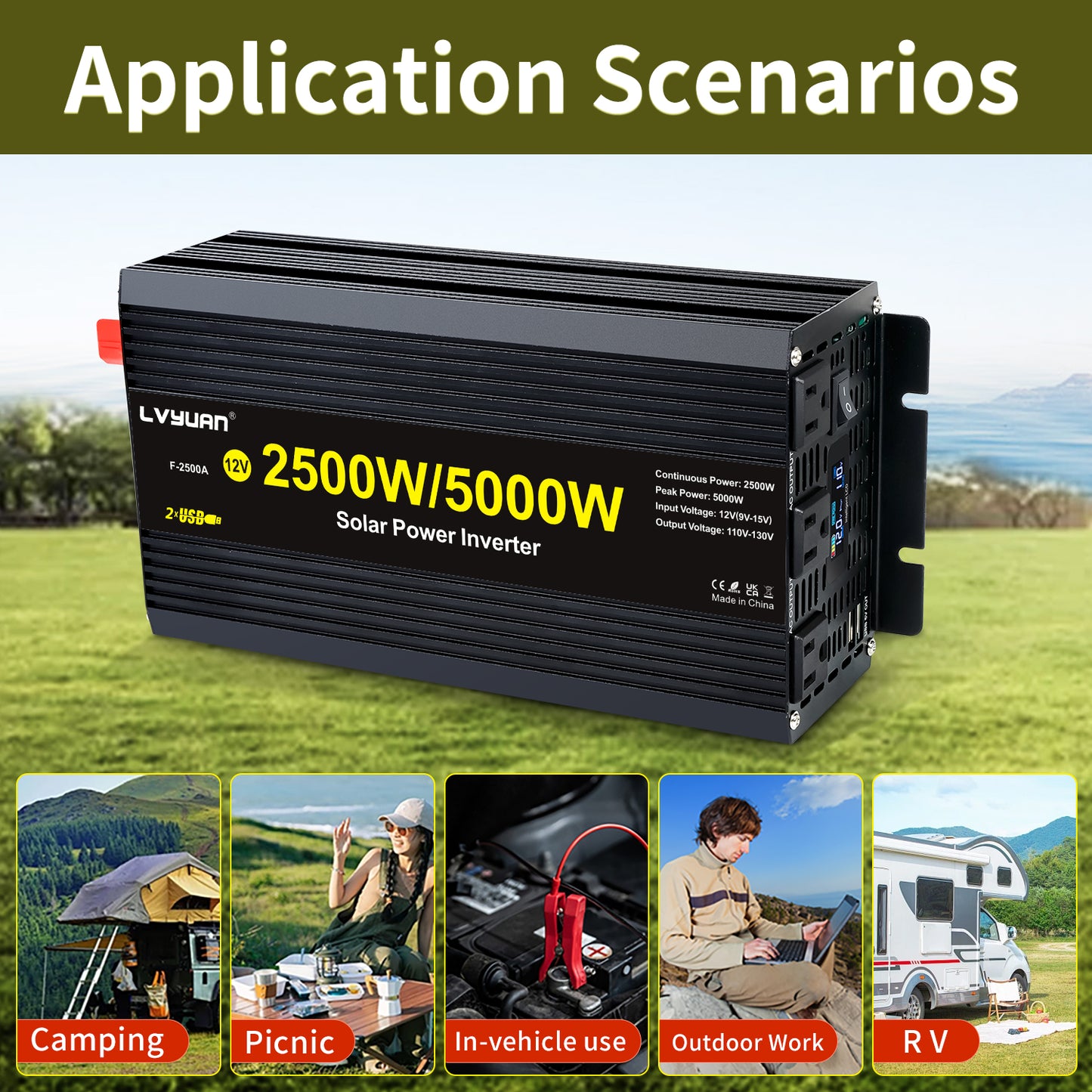 2500W 5000W Peak Modified Sine Wave Power Inverter 12V DC to 110V AC C
