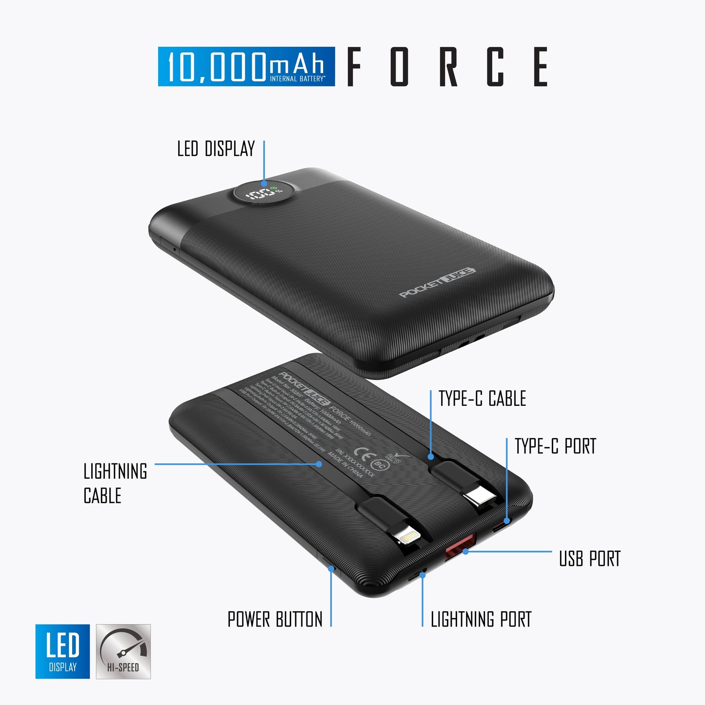 Pocket Juice Force 10,000mAh Portable Charger Power Bank – Slim Port