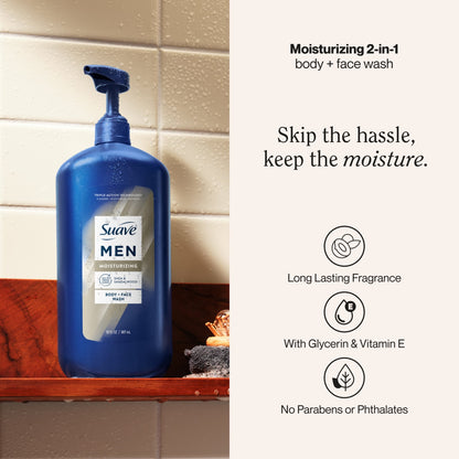 Suave Men Moisturizing 2-in-1 Body & Face Wash with Glycerin & Vitamin