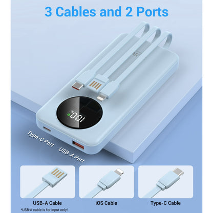 JIUMESS 10000mAh Power Bank with Cables 22.5W Fast Portable Charger Co
