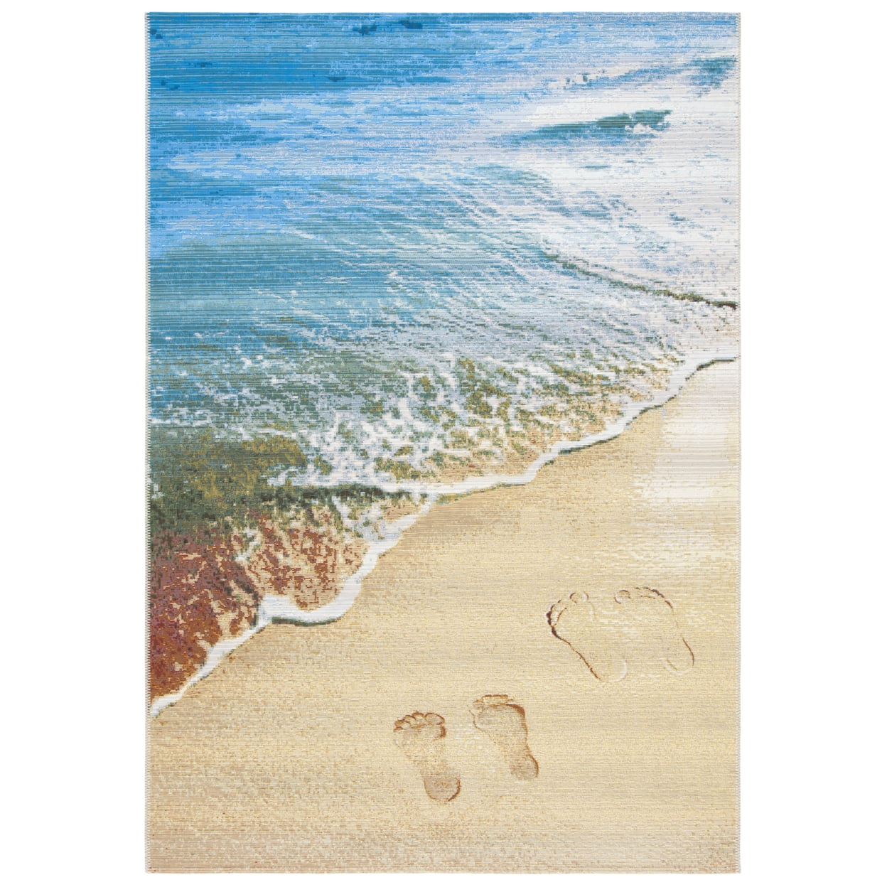 SAFAVIEH Barbados Sand Footprints Outdoor Area Rug, Gold/Blue, 8' x 10