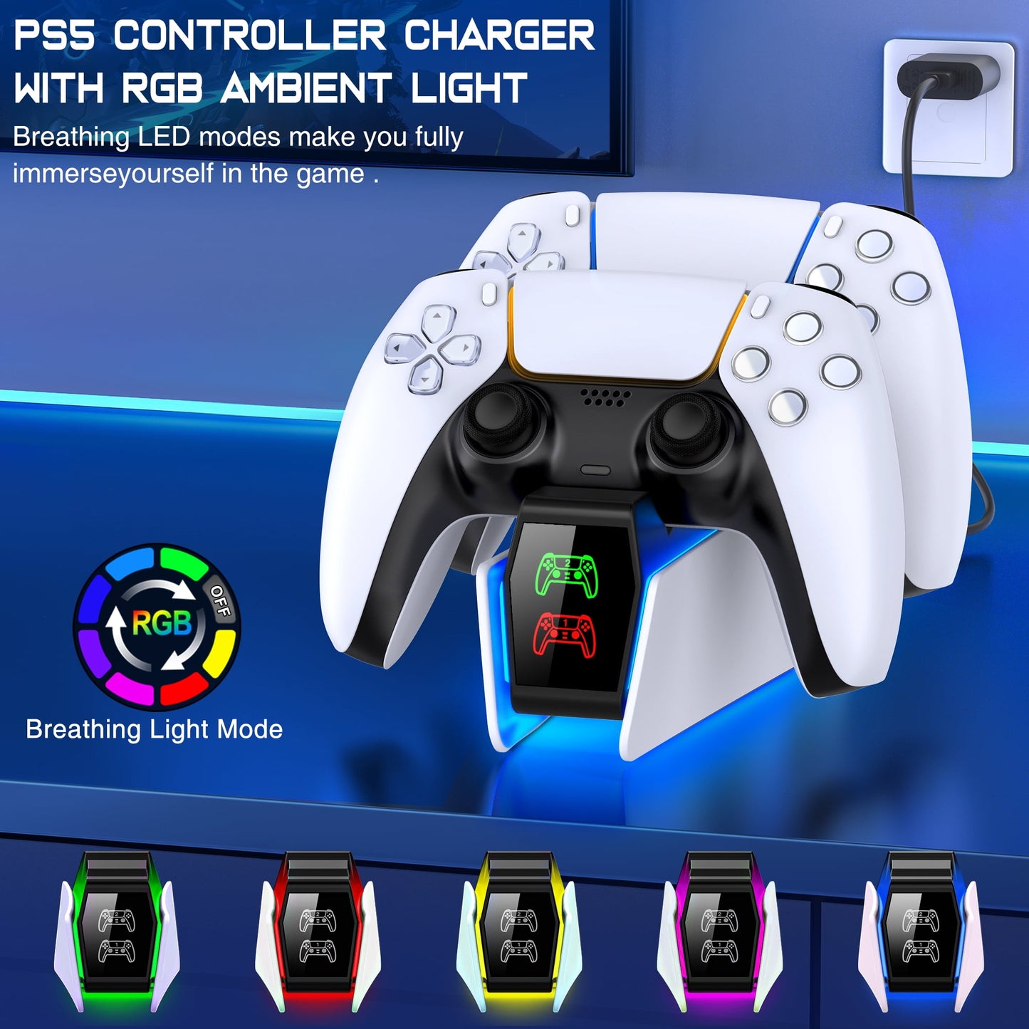 PS5 Controller Charger, ESYWEN Charging Station for PlayStation 5 Cont