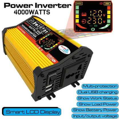 WheelX Portable Car Power Inverter 4000W,DC12V to AC110/220V Transform