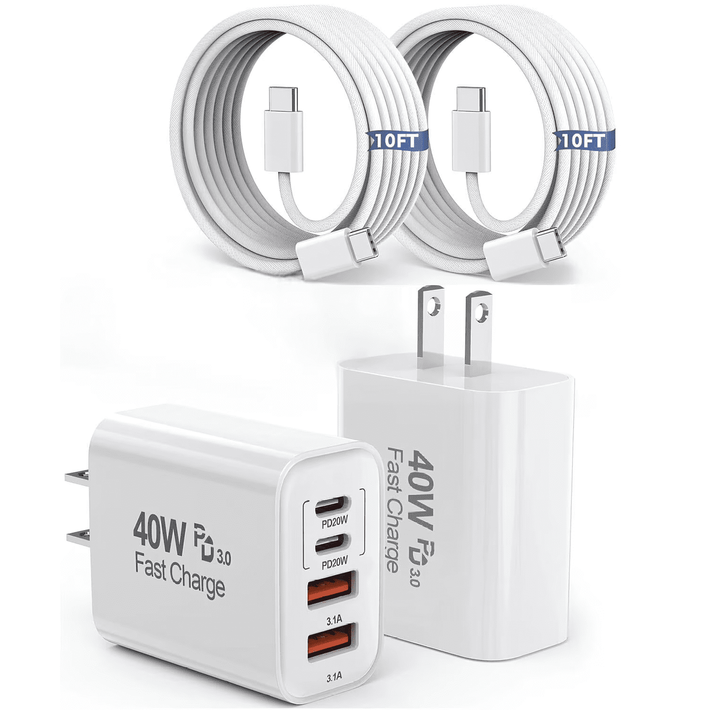 for iPhone 17 16 Charger,2Pack 10FT USB C to C Woven Cable Cord 40W US